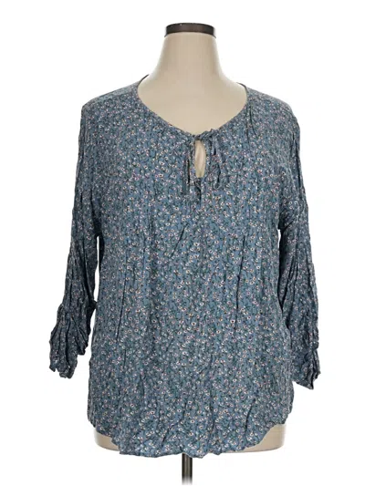 Pre-owned Suzanne Betro 3/4 Sleeve Blouse In Blue