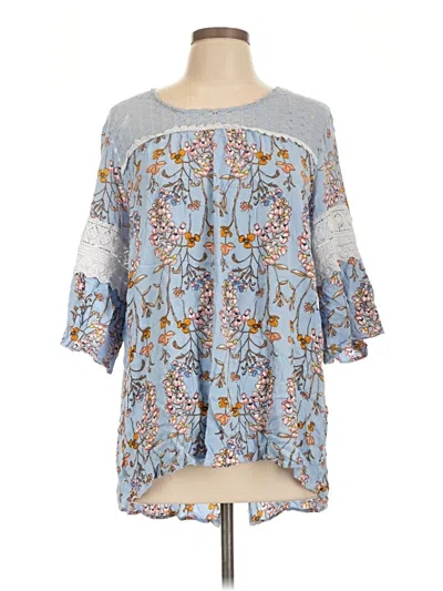 Pre-owned Suzanne Betro 3/4 Sleeve Blouse In Blue
