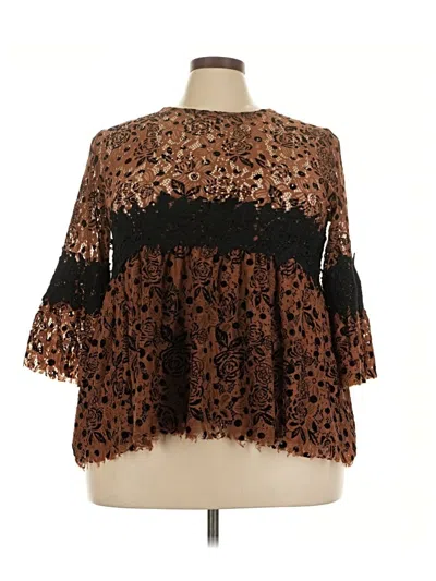 Pre-owned Suzanne Betro 3/4 Sleeve Blouse In Brown