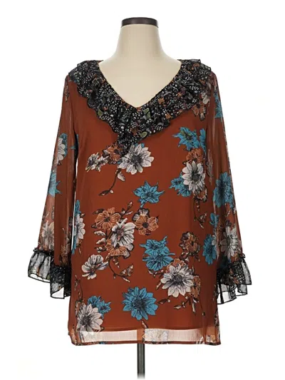 Pre-owned Suzanne Betro 3/4 Sleeve Blouse In Brown