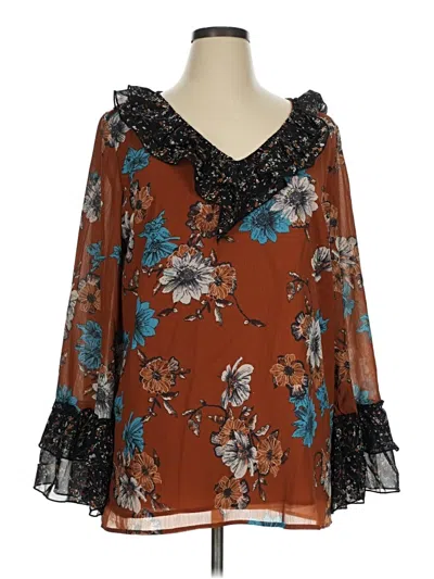Pre-owned Suzanne Betro 3/4 Sleeve Blouse In Brown