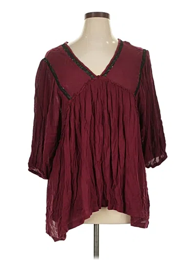 Pre-owned Suzanne Betro 3/4 Sleeve Blouse In Burgundy