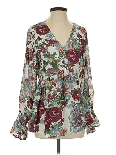 Pre-owned Suzanne Betro 3/4 Sleeve Blouse In Burgundy