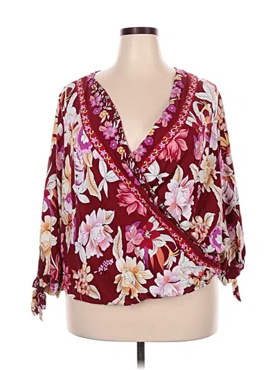 Pre-owned Suzanne Betro 3/4 Sleeve Blouse In Burgundy
