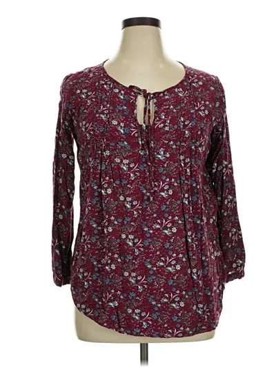 Pre-owned Suzanne Betro 3/4 Sleeve Blouse In Burgundy