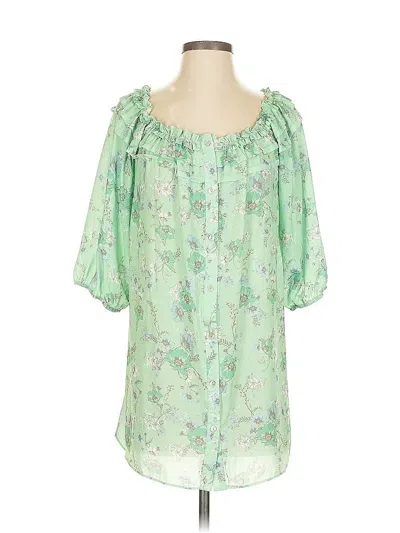 Pre-owned Suzanne Betro 3/4 Sleeve Blouse In Green
