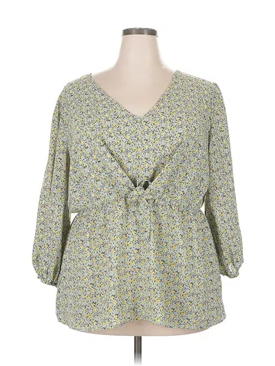 Pre-owned Suzanne Betro 3/4 Sleeve Blouse In Green
