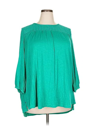 Pre-owned Suzanne Betro 3/4 Sleeve Blouse In Green
