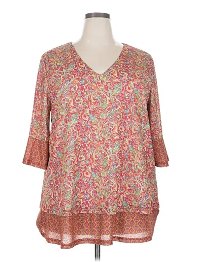 Pre-owned Suzanne Betro 3/4 Sleeve Blouse In Orange