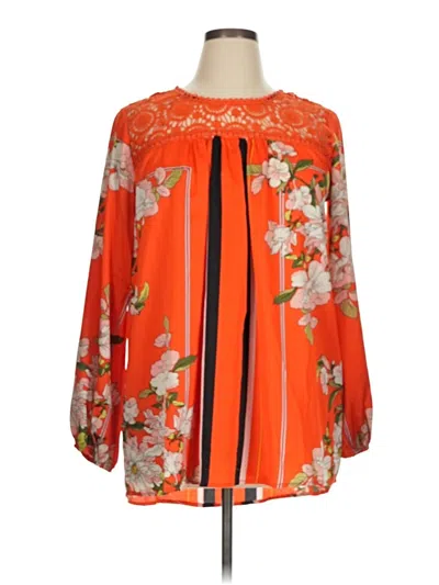 Pre-owned Suzanne Betro 3/4 Sleeve Blouse In Orange