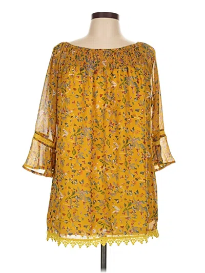 Pre-owned Suzanne Betro 3/4 Sleeve Blouse In Yellow