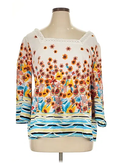 Pre-owned Suzanne Betro 3/4 Sleeve Blouse In Yellow