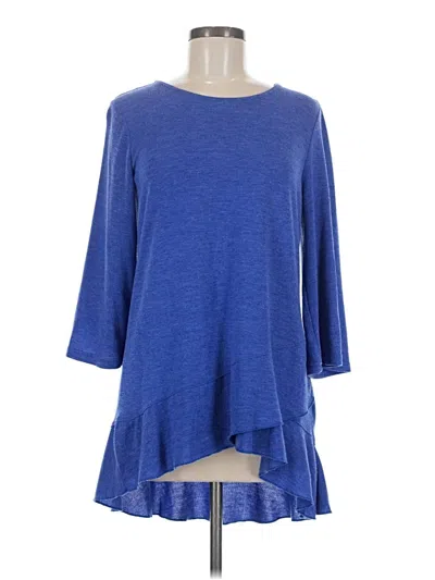 Pre-owned Suzanne Betro 3/4 Sleeve Top Blue Boatneck Tops