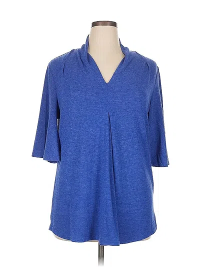 Pre-owned Suzanne Betro 3/4 Sleeve Top Blue Collared Neckline Tops
