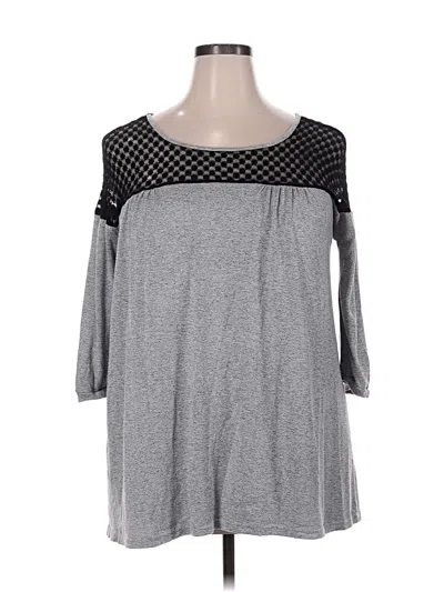 Pre-owned Suzanne Betro 3/4 Sleeve Top Gray Cold Shoulder Neckline Tops