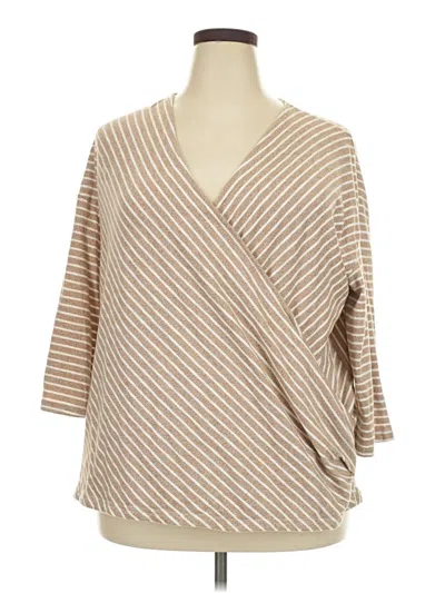 Pre-owned Suzanne Betro 3/4 Sleeve Top Tan V-neck Tops