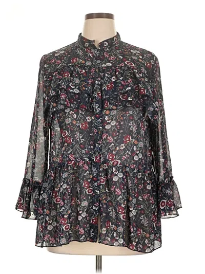 Pre-owned Suzanne Betro Long Sleeve Blouse In Black