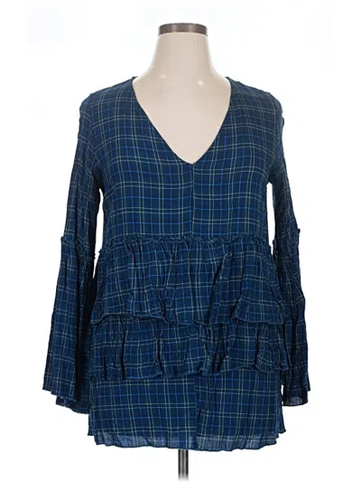 Pre-owned Suzanne Betro Long Sleeve Blouse In Blue