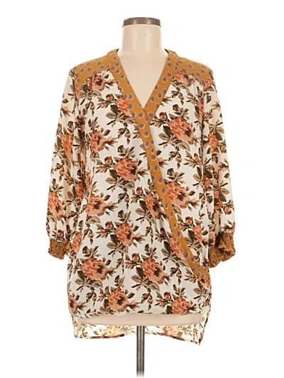 Pre-owned Suzanne Betro Long Sleeve Blouse In Brown