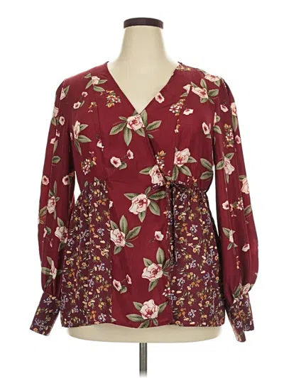 Pre-owned Suzanne Betro Long Sleeve Blouse In Burgundy