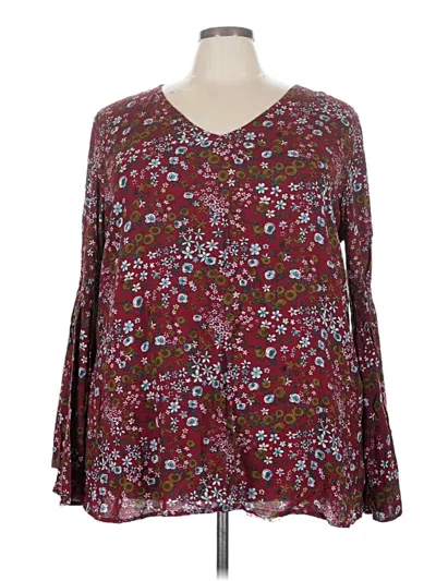 Pre-owned Suzanne Betro Long Sleeve Blouse In Burgundy
