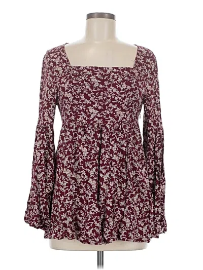 Pre-owned Suzanne Betro Long Sleeve Blouse In Burgundy