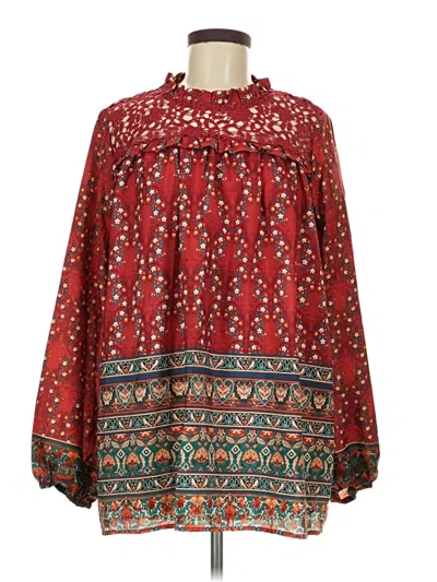Pre-owned Suzanne Betro Long Sleeve Blouse In Red