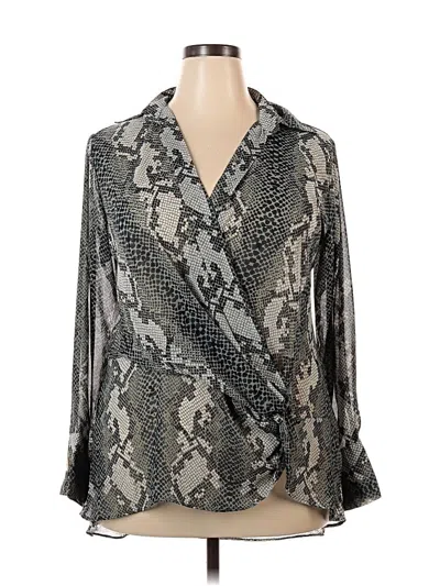 Pre-owned Suzanne Betro Long Sleeve Blouse In Silver