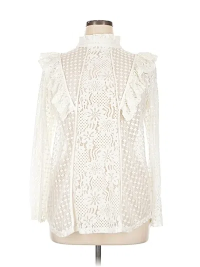 Pre-owned Suzanne Betro Long Sleeve Blouse In White