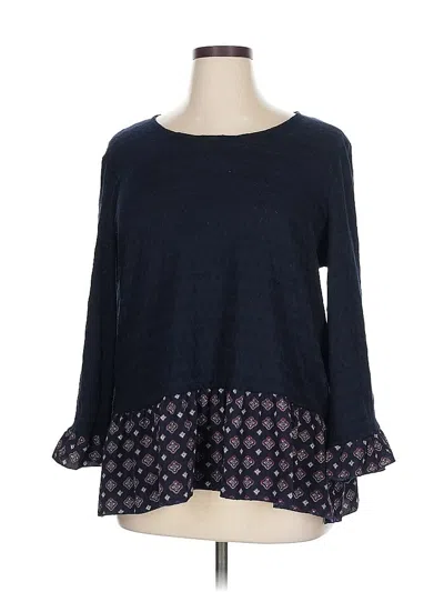 Pre-owned Suzanne Betro Long Sleeve Top Blue Boatneck Tops