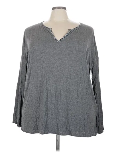 Pre-owned Suzanne Betro Long Sleeve Top Gray V-neck Tops