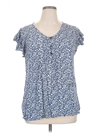 Pre-owned Suzanne Betro Short Sleeve Blouse In Blue
