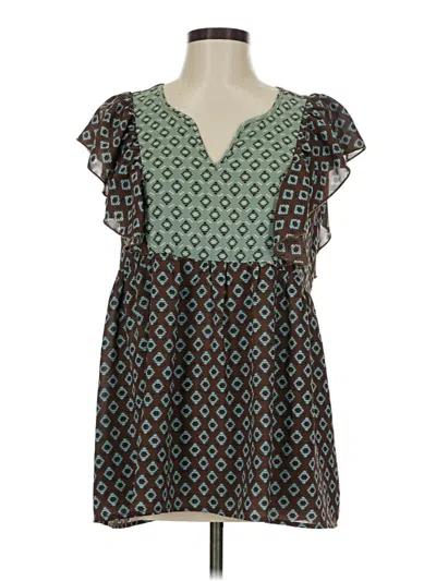 Pre-owned Suzanne Betro Short Sleeve Blouse In Green