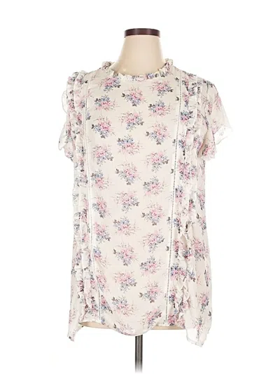 Pre-owned Suzanne Betro Short Sleeve Blouse In White