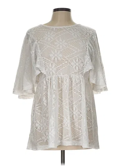 Pre-owned Suzanne Betro Short Sleeve Blouse In White