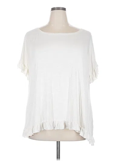 Pre-owned Suzanne Betro Short Sleeve Top Ivory Scoop Neck Tops In White