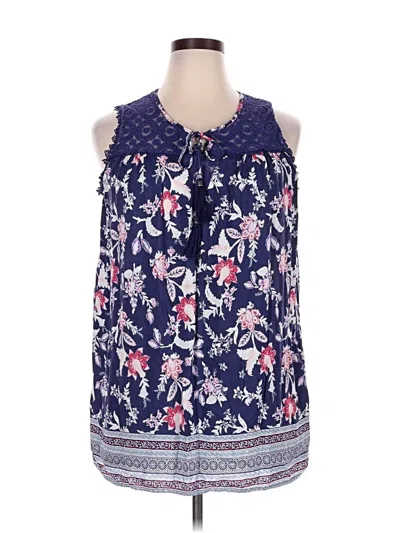 Pre-owned Suzanne Betro Tank Top Blue Halter Neckline Tops