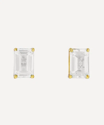 Suzanne Kalan 14ct Gold Amalfi Emerald Cut White Topaz Stud Earrings