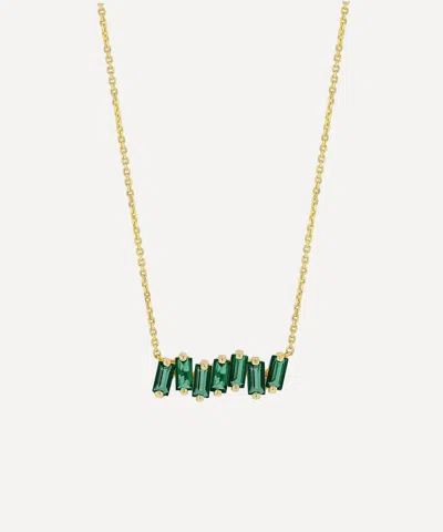 Suzanne Kalan 14ct Gold Amalfi Green Envy Topaz Bar Pendant Necklace