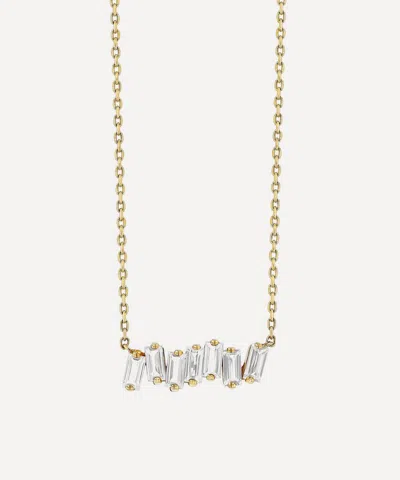 Suzanne Kalan 14ct Gold Amalfi White Topaz Bar Pendant Necklace