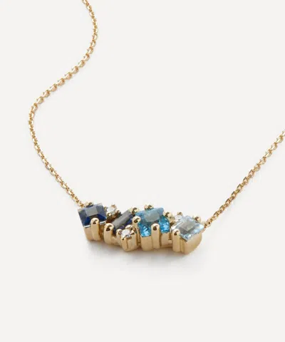 Suzanne Kalan 14ct Gold Blue Mix Diamond Bar Pendant Necklace