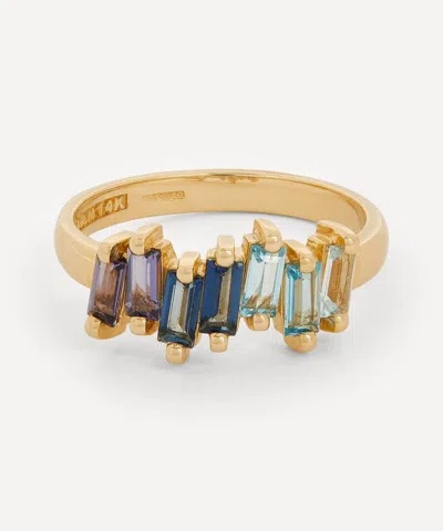 Suzanne Kalan 14ct Gold Blue Mix Uneven Baguette Half Band Ring