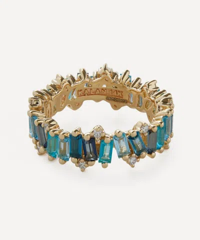 Suzanne Kalan 14ct Gold Fireworks Blue Baguette Diamond Full Eternity Ring