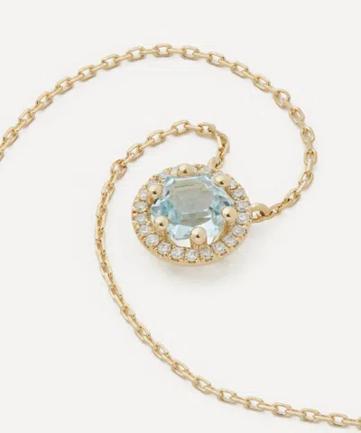 Suzanne Kalan 14ct Gold Halo Blue Topaz Hex Pendant Necklace