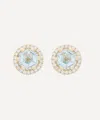 Suzanne Kalan 14ct Gold Halo Blue Topaz Hex Stud Earrings In Gold