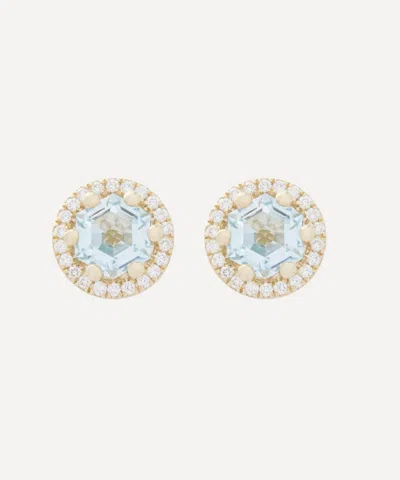 Suzanne Kalan 14ct Gold Halo Blue Topaz Hex Stud Earrings