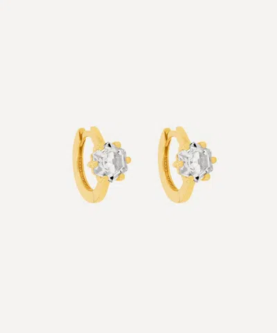 Suzanne Kalan 14ct Gold Hexagon White Topaz Huggie Hoop Earrings In Pattern