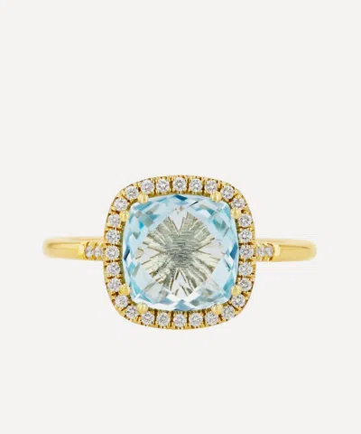 Suzanne Kalan 14ct Gold Medium Cushion-cut Blue Topaz Diamond Halo Ring