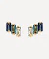 Suzanne Kalan 14ct Gold Multi Blue Topaz Three Baguette Stud Earrings