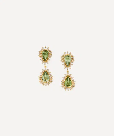 Suzanne Kalan 14ct Gold One-of-a-kind Green Sapphire Doublet Drop Earrings
